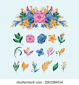 Set of floral vector elements