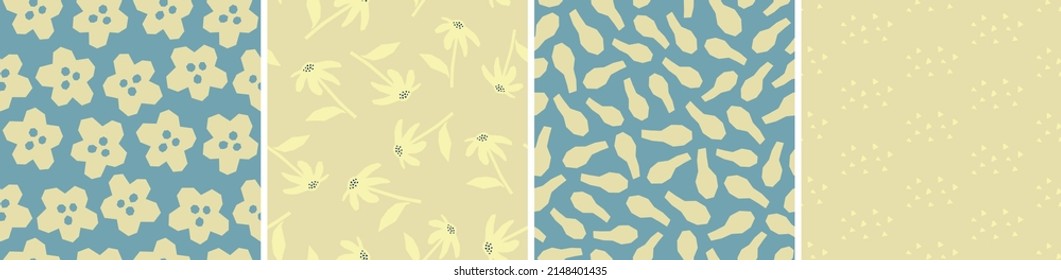 Set of floral vector seamless patterns. Bright abstract background. Modern colorful illustration for printing, decor, textile, branding design