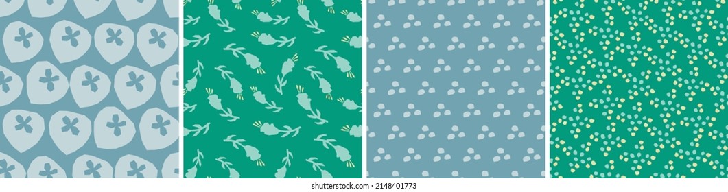 Set of floral vector seamless patterns. Bright abstract background. Modern colorful illustration for printing, decor, textile, branding design