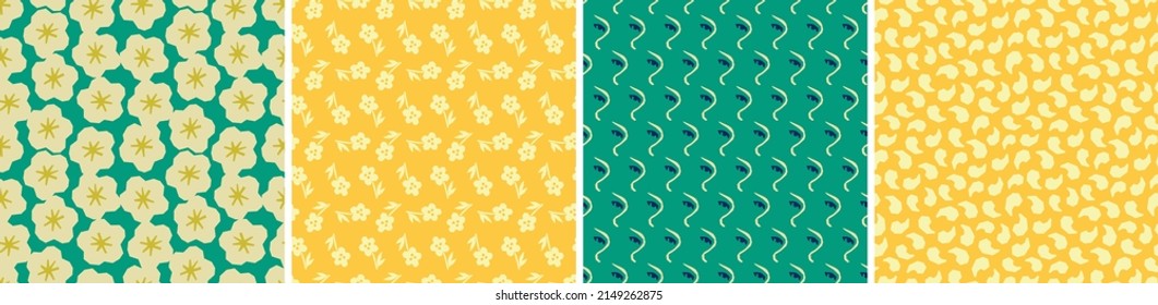 Set of floral vector seamless patterns. Bright abstract background. Modern colorful illustration for printing, decor, textile, branding design
