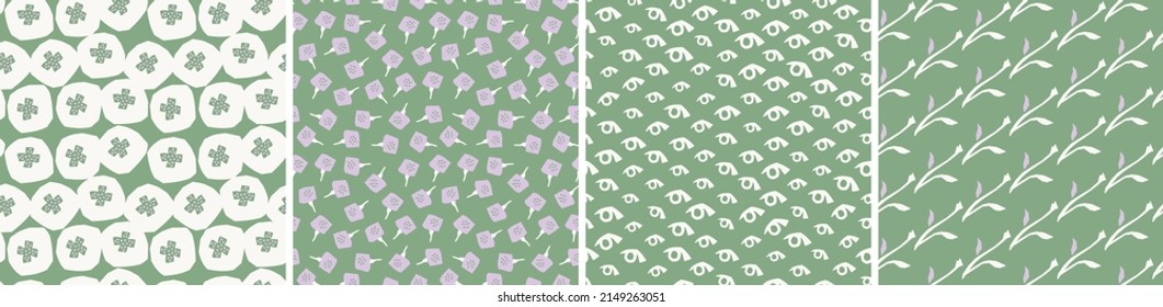 Set of floral vector seamless patterns. Bright abstract background. Modern colorful illustration for printing, decor, textile, branding design