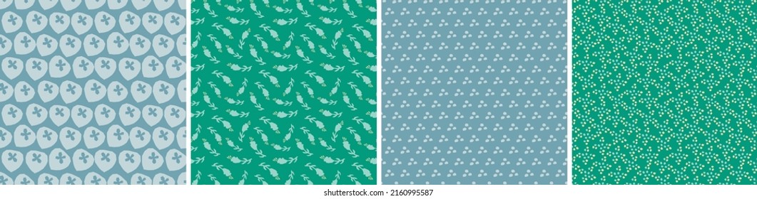 Set of floral vector seamless patterns. Bright abstract background. Modern colorful illustration for printing, decor, textile, branding design