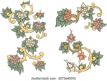 Set of floral vector with shadows and lights. Colorfull abstract flowers.