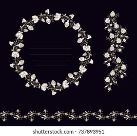  Set of floral vignettes, decorative branches on dark background
