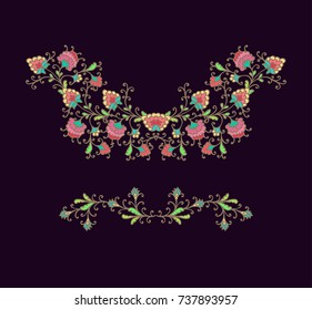  Set of floral vignettes, decorative branches on dark background