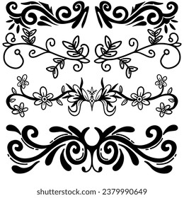 set of floral vintage elements. Angular ornaments, page decoration and hand drawn