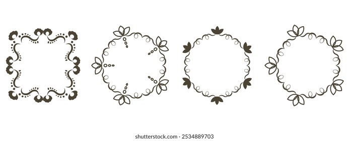 Set Floral Vintage Frames isolated transparent background. Lotus flower Vintage retro color Frames template design. Vector illustration can used social media stories highlights design 