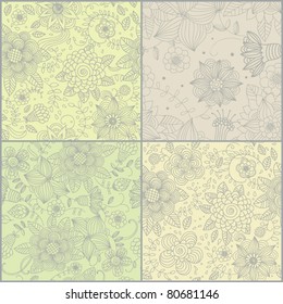 Set of floral vintage seamless pattern
