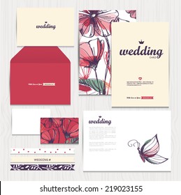 Set of floral vintage wedding cards invitations vector