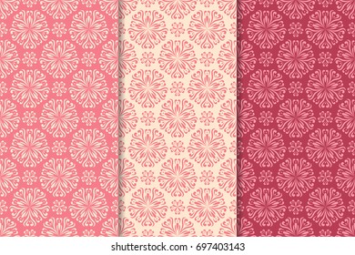 Set of floral wallpaper. Red collection of seamless patterns as textile background