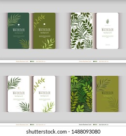 Set of floral watercolor card with leaves. Wedding, romantic collection.Spring or summer design for invitation, wedding or greeting cards. Vector illustration