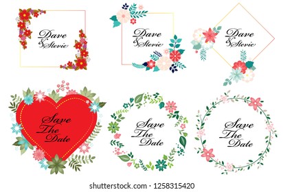 set of floral wedding badges