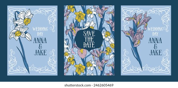 Set of floral wedding cards, elegant design, vector illustration