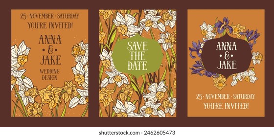 Set of floral wedding cards, elegant design, vector illustration