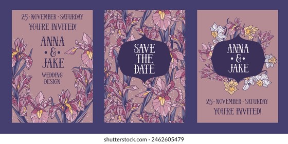 Set of floral wedding cards, elegant design, vector illustration