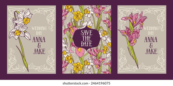 Set of floral wedding cards, elegant design, vector illustration