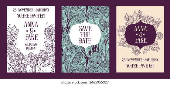 Set of floral wedding cards, elegant design, vector illustration