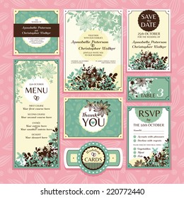 Set of floral wedding cards vector illustration