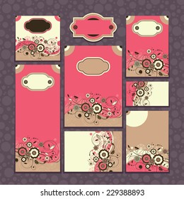 Set of floral wedding cards vector illustration without sample text