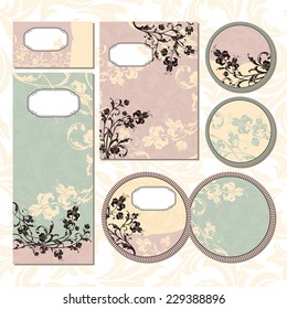 Set of floral wedding cards vector illustration without sample text