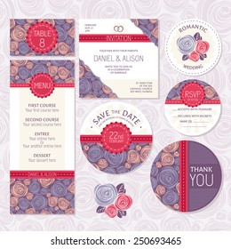 Set of floral wedding cards vector illustration