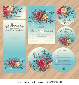 Set of floral wedding cards vector illustration