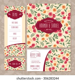 Set of floral wedding cards vector illustration
