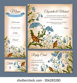 Set of floral wedding cards vector illustration