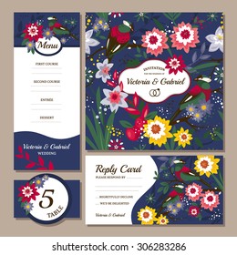 Set of floral wedding cards vector illustration