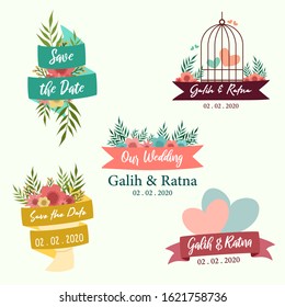 Set of Floral Wedding Label Collection, Wedding Label Set, Wedding Ornament, Badges Set of Hand Drawing  Floral Wedding, Save the Date Badge Set