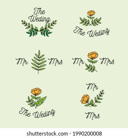 Colecciones de etiquetas de boda florales, adorable adorno de etiqueta de boda floral en apartamento
ilustración de vector de estilo