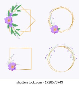 Set of floral wedding logos with elegant flowers and leaves