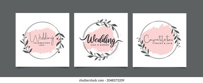 Set of floral wedding logos and monogram for invitation save the date card design.
