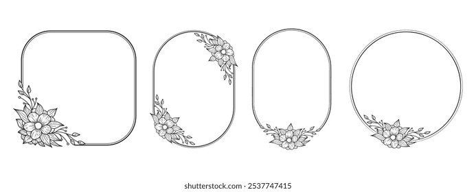 Set of floral wreath border frame decorative,floral wreath shape,wedding template design decoration
