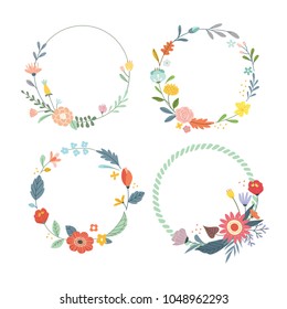 Set of floral wreath, flower frame vector