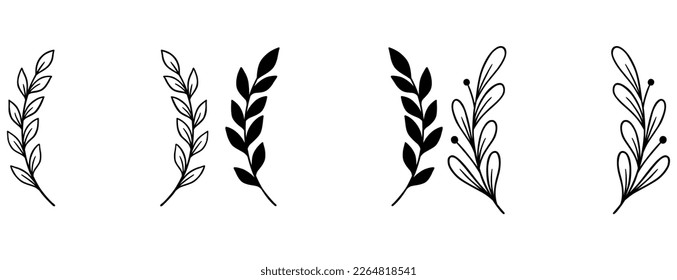 Set Floral Wreath with leaves and berries, laurel wreath design elements, Hand drawn simple For wedding invitations, greeting cards, floral isolated on white background.