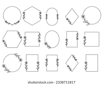 Set Floral Wreath with leaves and berries, laurel wreath design elements, Hand drawn simple For wedding invitations, greeting cards, floral isolated on white background.