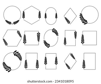 Set Floral Wreath with leaves and berries, laurel wreath design elements, Hand drawn simple For wedding invitations, greeting cards, floral isolated on white background.