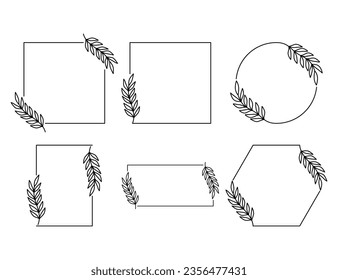 Set Floral Wreath with leaves and berries, laurel wreath design elements, Hand drawn simple For wedding invitations, greeting cards, floral isolated on white background.