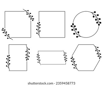 Set Floral Wreath with leaves and berries, laurel wreath design elements, Hand drawn simple For wedding invitations, greeting cards, floral isolated on white background.