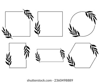 Set Floral Wreath with leaves and berries, laurel wreath design elements, Hand drawn simple For wedding invitations, greeting cards, floral isolated on white background.