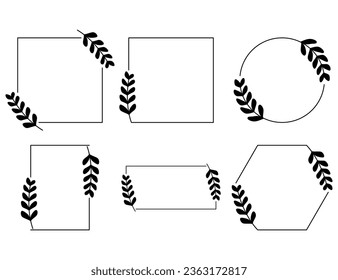 Set Floral Wreath with leaves and berries, laurel wreath design elements, Hand drawn simple For wedding invitations, greeting cards, floral isolated on white background.