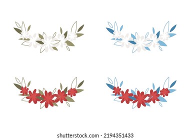 Set of floral wreath with leaves and flowers. Wedding decoration concept. Vector illustration isolated on white background. 1 of 4