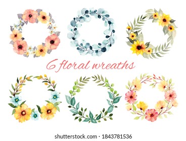 set of floral wreath water color style vector illustration