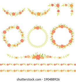 Set of floral wreaths, frames, corners and borders.