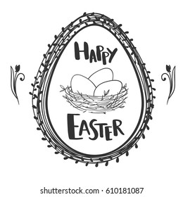 Set of floral wreaths in shape of eggs for Easter decorations and greeting cards, vector illustration.