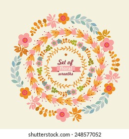 Set of floral wreaths. Vector illustration