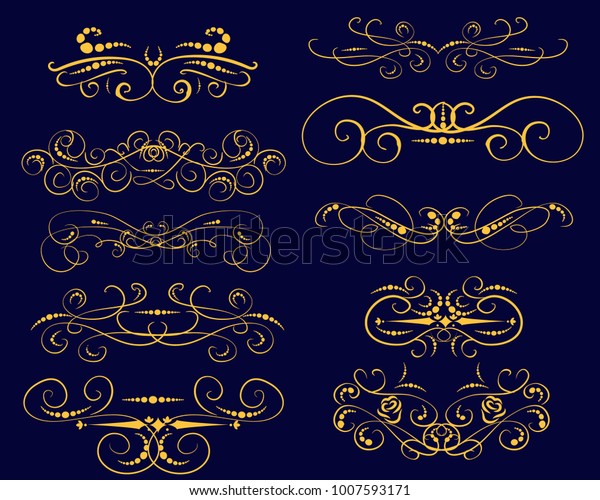 Set of florish gold dividers, borders on the\
dark background