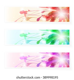 Set floristic banners. Vector illustration. Used transparency of particles