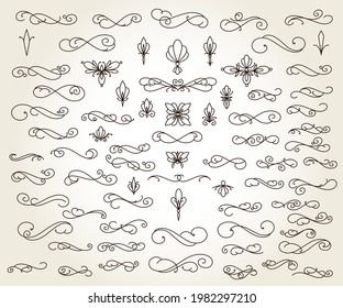 Set of floristic decorative elements.Linear design.